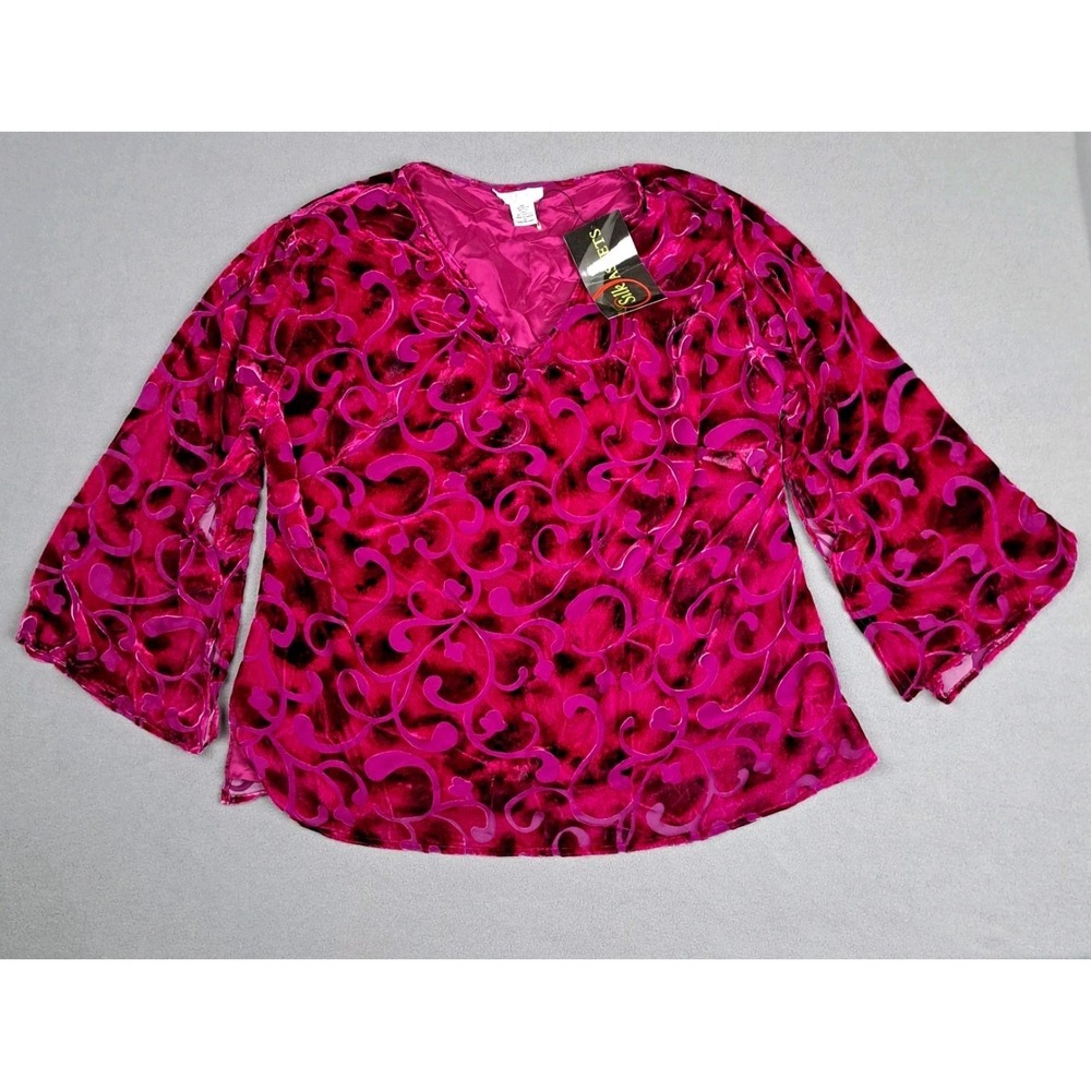 Vintage Diane Von Furstenberg Silk Assets Blouse Women's 1X Velvet Bell Sleeve‎